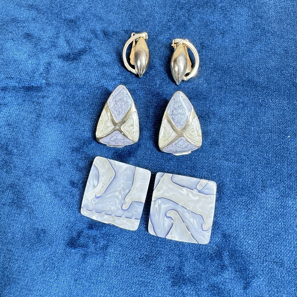 Vintage Clip On Earrings Lot 3‎ Pair Gold Silver Tone Geometric Statement